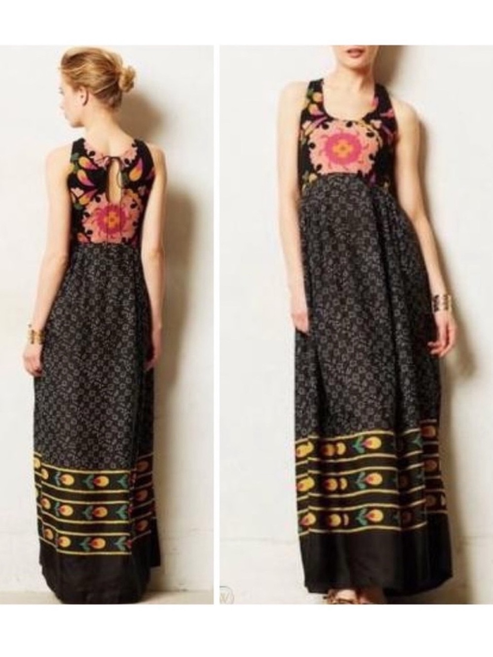 Anupamaa Anthropologie Floral Silk Maxi Dress Size L